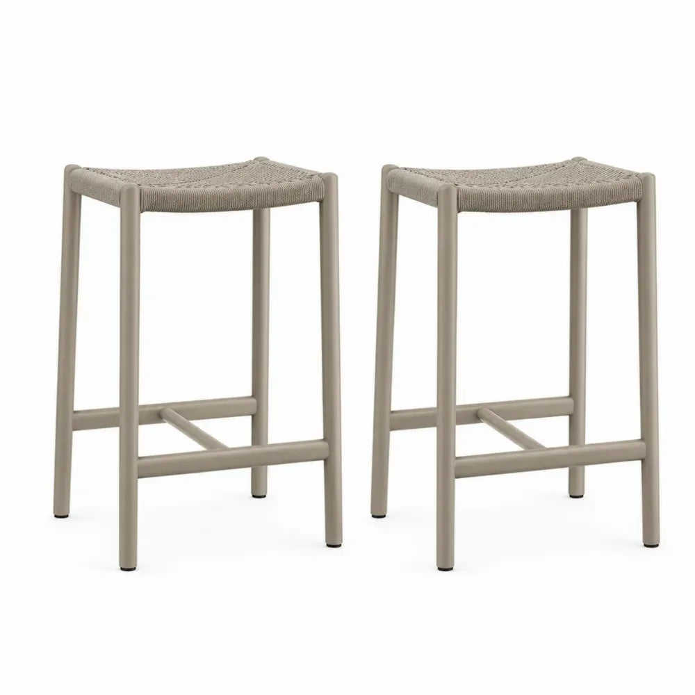 Barhocker 2er Set ohne Rückenlehne mit pulverbeschichtetem Stahlrahmen und Polypropylen-Seilgeflecht Taupe Schwarz je 42 x 42 x 76 cm