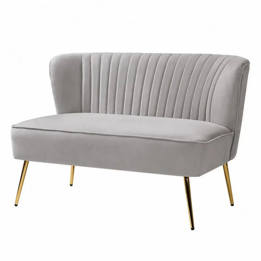 2-Sitzer Sofa mit gebogener Rückenlehne vertikaler Steppung Polyester Samt Stahlbeinen Grau Gold 128 x 64 x 82 cm
