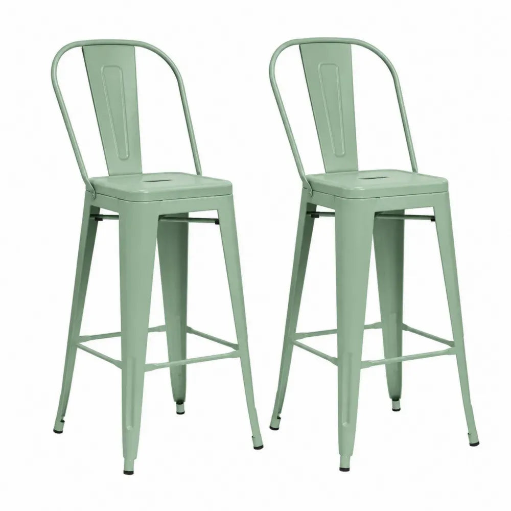 2er Set Barhocker mit Rückenlehne aus pulverbeschichtetem Stahl mintgrün je 43 x 45 x 118 cm