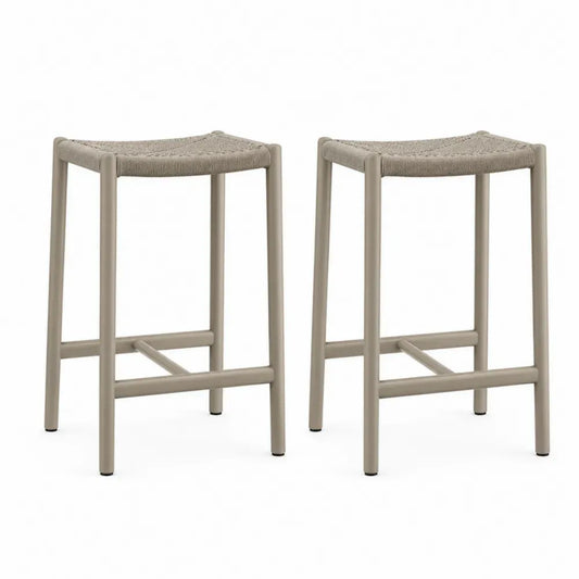 Barhocker 2er Set ohne Rückenlehne mit pulverbeschichtetem Stahlrahmen und Polypropylen-Seilgeflecht Taupe Schwarz je 42 x 42 x 76 cm