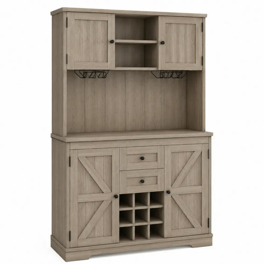 Buffetschrank mit 4 Türen 2 Schubladen Weinregal MDF Spanplatte Eiche Dekor Naturfarben Schwarz 120 x 42 x 183 cm