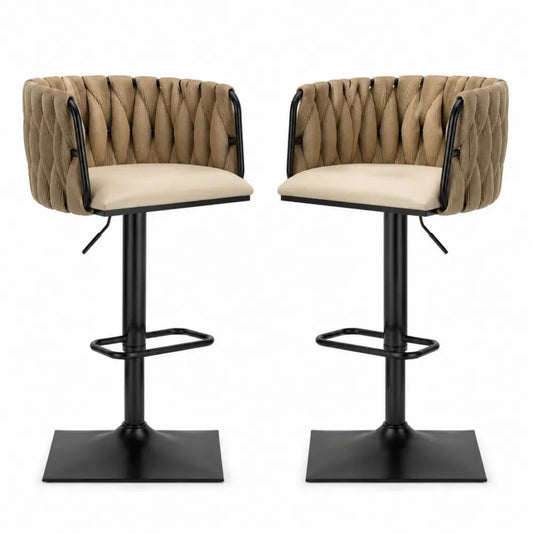 Barhocker 2er Set höhenverstellbar mit Armlehnen Polyester-Gurtgeflecht PU-Kunstleder Stahl Beige Taupe Schwarz je 55 x 55 x 90 bis 111 cm