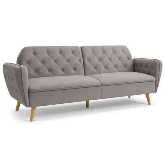 3-Sitzer Sofa mit Armlehnen aus Polyester-Samt rechteckig Grau Natur 188 x 80 x 82 cm
