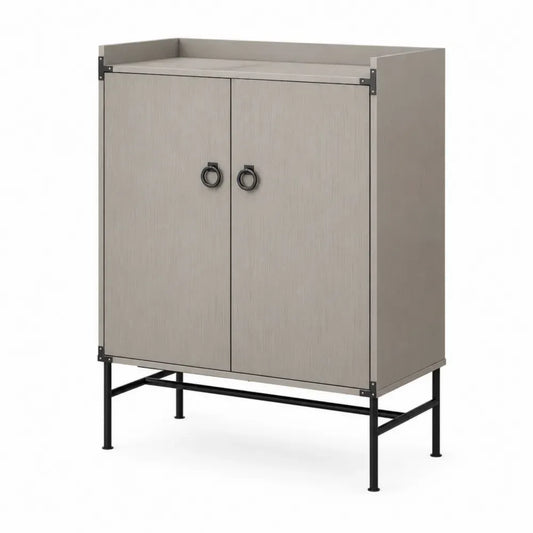 Aufbewahrungsschrank mit 2 Türen Ringgriffen MDF PVC Dekorfolie pulverbeschichtetem Stahlgestell rechteckig Greige Schwarz 80 x 40 x 105 cm